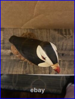 Big Sky Carvers Puffin Wood Carving Mounted Signed Burl Wood Hand Painted