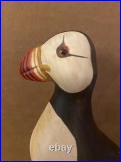 Big Sky Carvers Puffin Wood Carving Mounted Signed Burl Wood Hand Painted