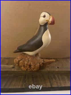 Big Sky Carvers Puffin Wood Carving Mounted Signed Burl Wood Hand Painted