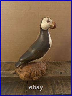 Big Sky Carvers Puffin Wood Carving Mounted Signed Burl Wood Hand Painted