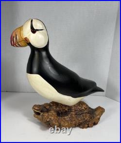 Big Sky Carvers Puffin Wood Sculpture Burlwood Base Coastal Lodge Rustic Decor