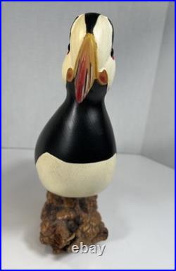 Big Sky Carvers Puffin Wood Sculpture Burlwood Base Coastal Lodge Rustic Decor