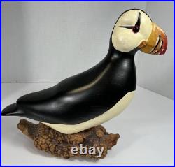 Big Sky Carvers Puffin Wood Sculpture Burlwood Base Coastal Lodge Rustic Decor