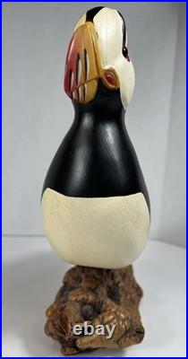 Big Sky Carvers Puffin Wood Sculpture Burlwood Base Coastal Lodge Rustic Decor
