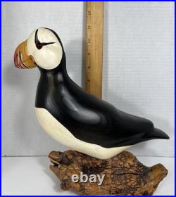 Big Sky Carvers Puffin Wood Sculpture Burlwood Base Coastal Lodge Rustic Decor