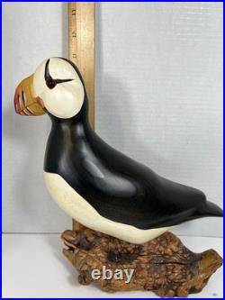 Big Sky Carvers Puffin Wood Sculpture Burlwood Base Coastal Lodge Rustic Decor