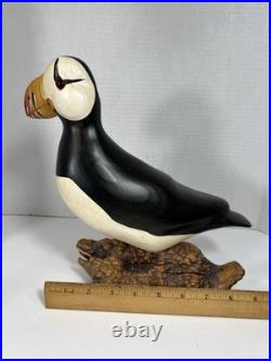Big Sky Carvers Puffin Wood Sculpture Burlwood Base Coastal Lodge Rustic Decor
