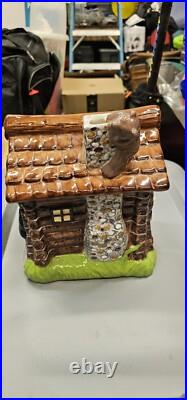Big Sky Carvers Ranger Station Bears Moose Log Cabin Ceramic Cookie Jar Rare