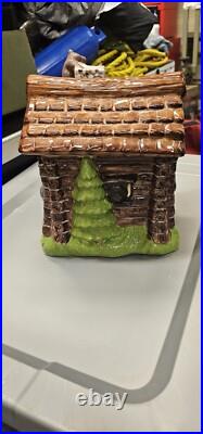 Big Sky Carvers Ranger Station Bears Moose Log Cabin Ceramic Cookie Jar Rare