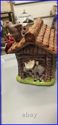 Big Sky Carvers Ranger Station Bears Moose Log Cabin Ceramic Cookie Jar Rare