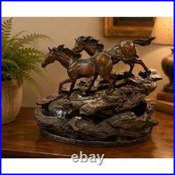 Big Sky Carvers River Runners Wild Horse Tabletop Fountain Working Pump Western