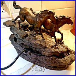 Big Sky Carvers River Runners Wild Horse Tabletop Fountain Working Pump Western