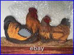 Big Sky Carvers Rooster & Hen Rustic Wood Framed Wall Mirror 24x18 Chicken Wire