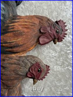 Big Sky Carvers Rooster & Hen Rustic Wood Framed Wall Mirror 24x18 Chicken Wire