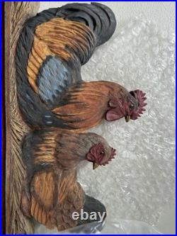 Big Sky Carvers Rooster & Hen Rustic Wood Framed Wall Mirror 24x18 Chicken Wire