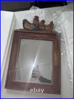 Big Sky Carvers Rooster & Hen Rustic Wood Framed Wall Mirror 24x18 Chicken Wire