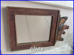 Big Sky Carvers Rooster & Hen Rustic Wood Framed Wall Mirror 24x18 Chicken Wire