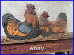 Big Sky Carvers Rooster & Hen Rustic Wood Framed Wall Mirror 24x18 Chicken Wire