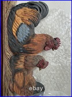Big Sky Carvers Rooster & Hen Rustic Wood Framed Wall Mirror 24x18 Chicken Wire