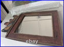 Big Sky Carvers Rooster & Hen Rustic Wood Framed Wall Mirror 24x18 Chicken Wire
