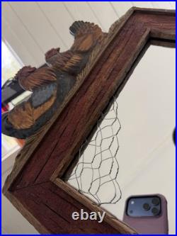 Big Sky Carvers Rooster & Hen Rustic Wood Framed Wall Mirror 24x18 Chicken Wire