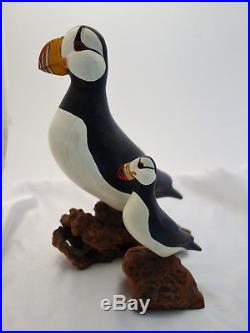 Big Sky Carvers Signed 12 Wood Puffin & 6-3/4 Baby Master's Collection