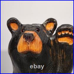Big Sky Carvers Solid Wood Carving Vintage Black Bear Waving 12.5 Jeff Fleming