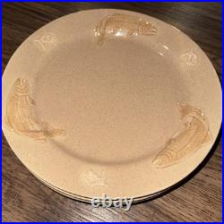 Big Sky Carvers Stoneware Fusion Trout Dinner Plates x4 Embossed Trout Lures