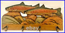 Big Sky Carvers Trout Fish Coat Hanger Rack with 4 Hooks, Ex. Cond. Rustic Theme