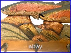 Big Sky Carvers Trout Fish Coat Hanger Rack with 4 Hooks, Ex. Cond. Rustic Theme