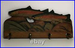 Big Sky Carvers Trout Fish Wood Wall Coat Rack Hanger Hooks EUC