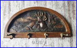 Big Sky Carvers Vintage Deer Rustic Wooden Wall Mounted Coat & Hat Rack 4 Hooks