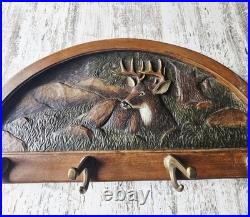 Big Sky Carvers Vintage Deer Rustic Wooden Wall Mounted Coat & Hat Rack 4 Hooks