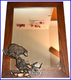 Big Sky Carvers Wall Mirror with Wooden Frame and Bear Foraging on Branch
