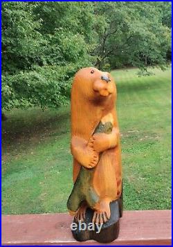 Big Sky Carvers Wood Beaver Sculpture Signed Large 18 1/2 Tall