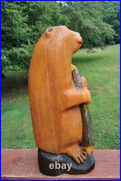 Big Sky Carvers Wood Beaver Sculpture Signed Large 18 1/2 Tall