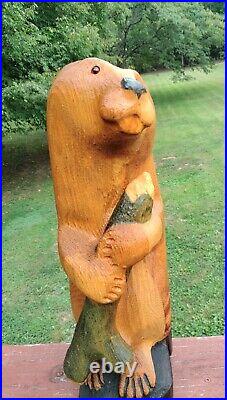 Big Sky Carvers Wood Beaver Sculpture Signed Large 18 1/2 Tall