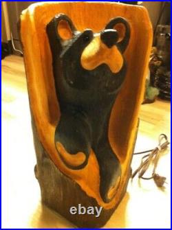 Big Sky Carvers Wood Carved Black Bear Lamp vintage