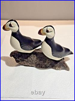 Big Sky Carvers Wood Puffins withGlass Eyes Hand Carved Signed Bird Figurine