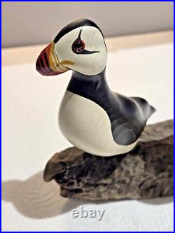 Big Sky Carvers Wood Puffins withGlass Eyes Hand Carved Signed Bird Figurine