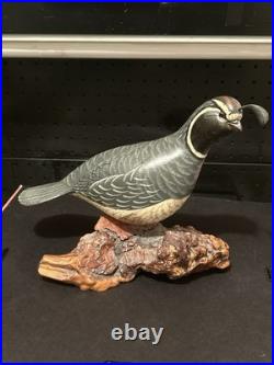 Big Sky Carvers handmade Quail Wood Carving Mounted On Burl Wood Montana USA