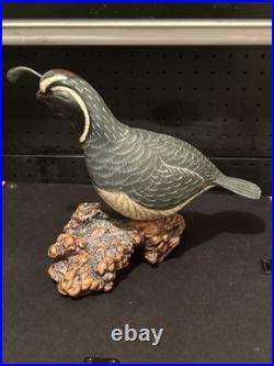 Big Sky Carvers handmade Quail Wood Carving Mounted On Burl Wood Montana USA