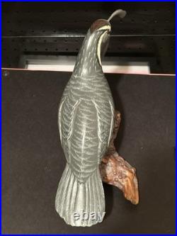 Big Sky Carvers handmade Quail Wood Carving Mounted On Burl Wood Montana USA