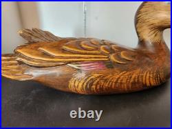Big Sky Carvers' wooden Large 20 Duck decoy Dated 2002 Tammy Finly