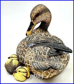 Big Sky Mallard Hen With 2 Baby Ducks Hand Carved Hand Painted By Ashley Gray