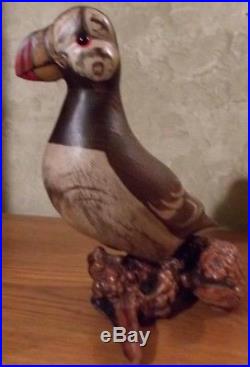 Big Sky Montana Carvers PUFFIN Hand Crafted Wood, Artist Signed Kim Stevens