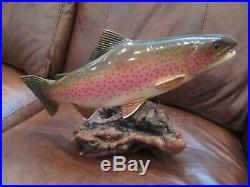 Early Big Sky Carvers Rainbow Trout Wood Carving Signed B. Berry 87