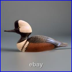 Hand Carved Hooded Merganser Drake Vintage Wooden Decorative Duck Decoy Signed