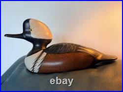 Hand Carved Hooded Merganser Drake Vintage Wooden Decorative Duck Decoy Signed