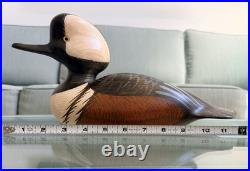 Hand Carved Hooded Merganser Drake Vintage Wooden Decorative Duck Decoy Signed